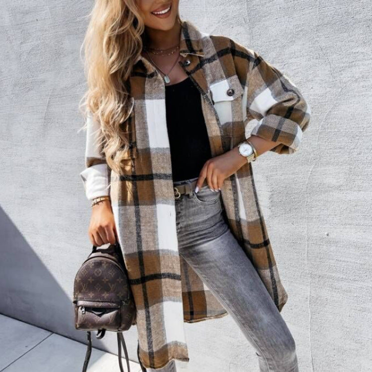 Women's Checkered Shirt Coat in Soft Cotton Blend NOVAE