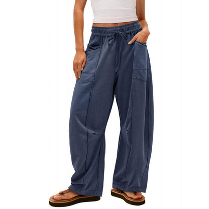 Women's wide-leg leisure trousers with practical side pockets and elasticated waistband NOVAE