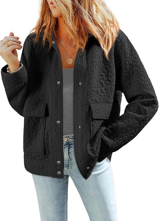 Women's quilted jacket with practical patch pockets and floral pattern NOVAE