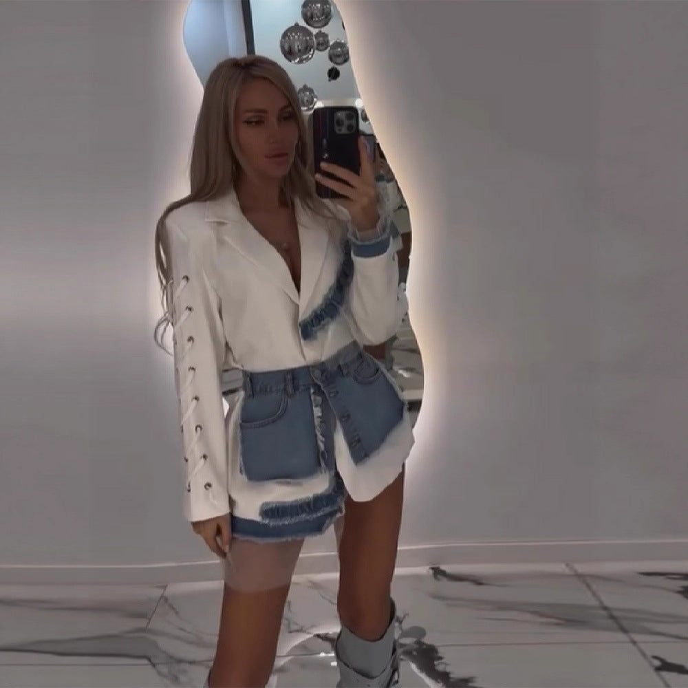 Women's fashionable blazer jacket with ruffle details NOVAE