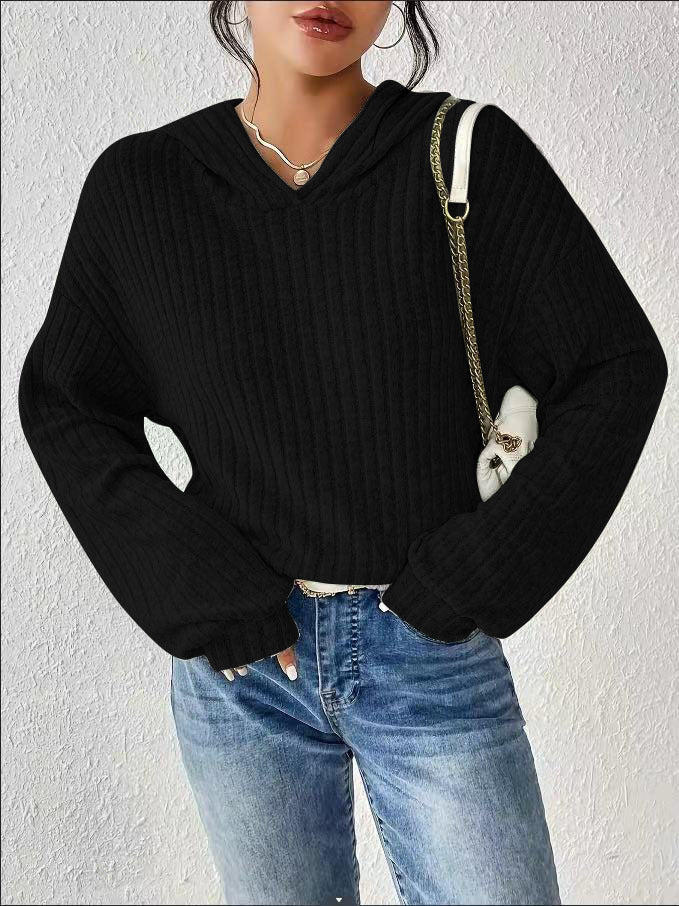 Women's chunky knit sweater with V-neck and casual sleeves NOVAE