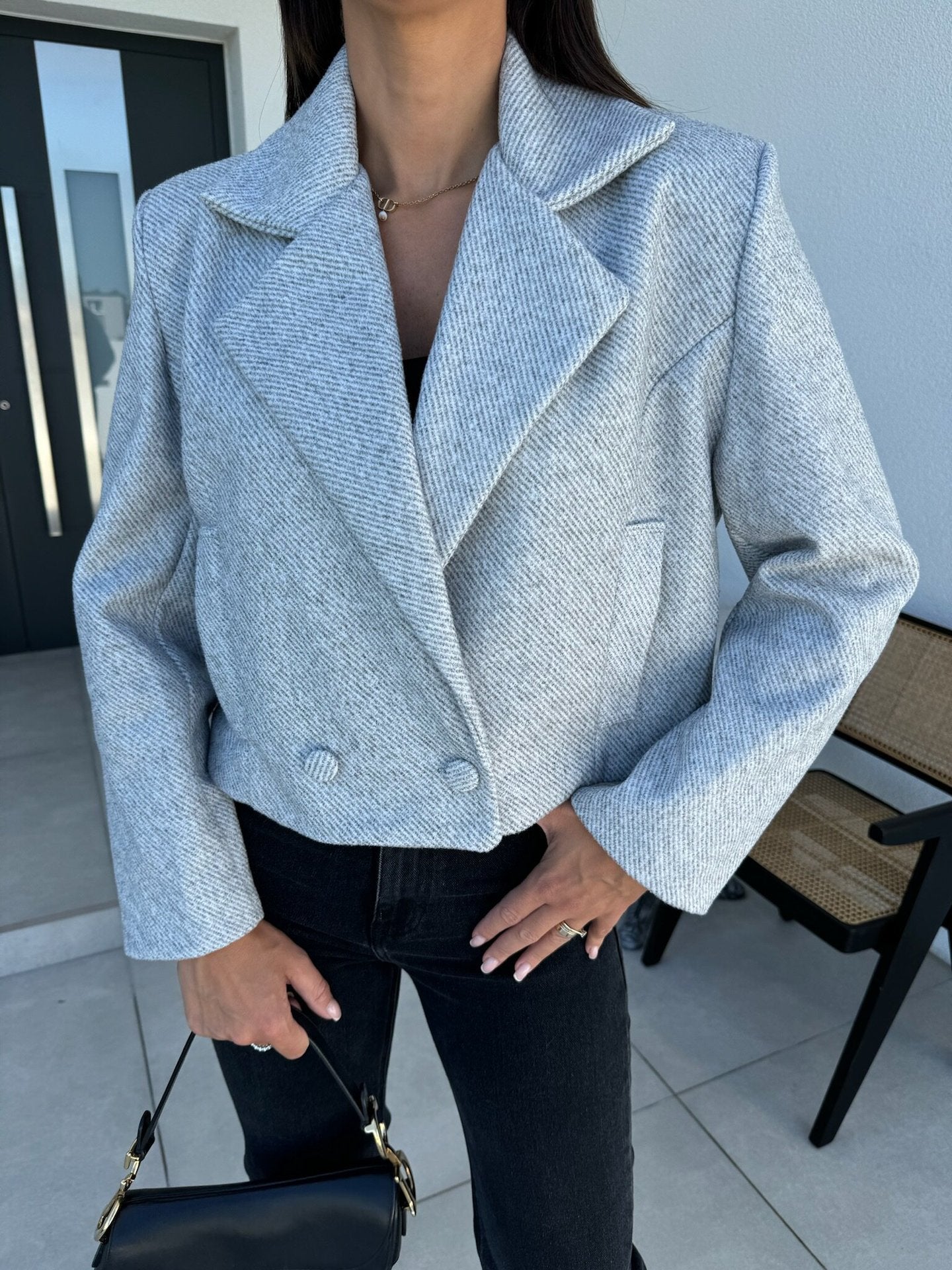 Women's Elegant Oversized Blazer with Double Button Closure and Textured Fabric NOVAE