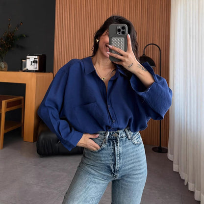 Women's oversized blouse shirt in soft linen fabric NOVAE