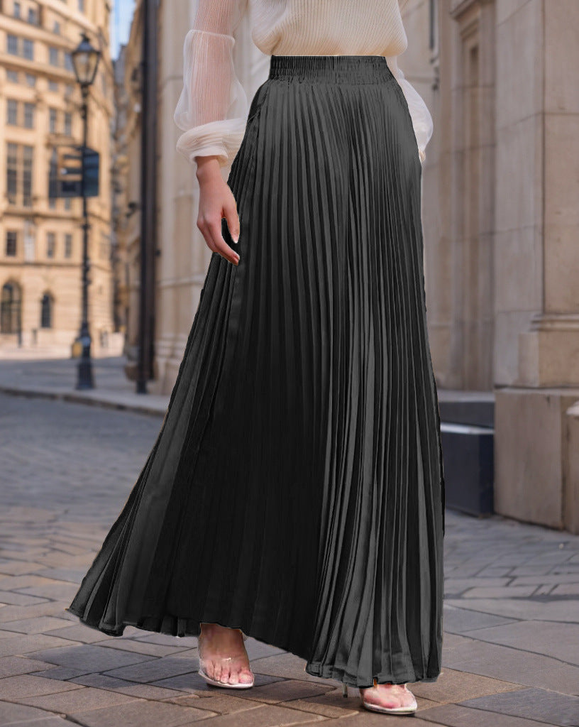 Women's pleated maxi skirt with elastic waistband and flowing cut NOVAE