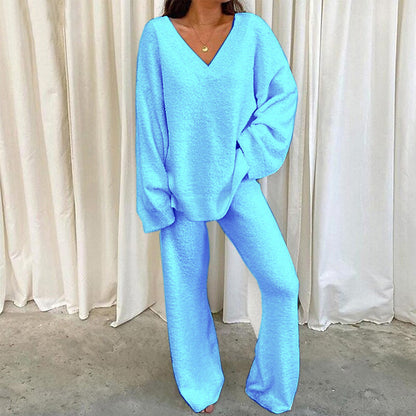 Women's Comfortable Fleece Loungewear Set with V-Neck NOVAE