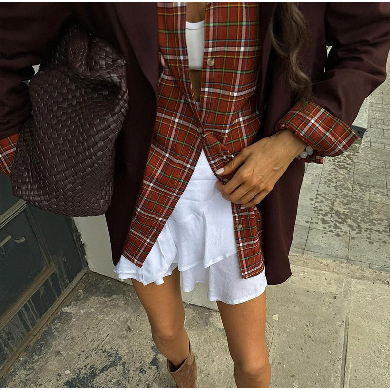 Women's fashionable oversized blazer with checkered pattern and relaxed cut NOVAE