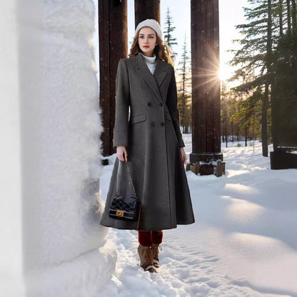 Women's elegant maxi coat with double-breasted button closure and wide, flowing skirt NOVAE