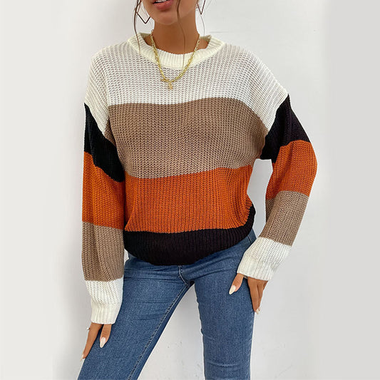 Women's cozy sweater with modern block stripe pattern NOVAE
