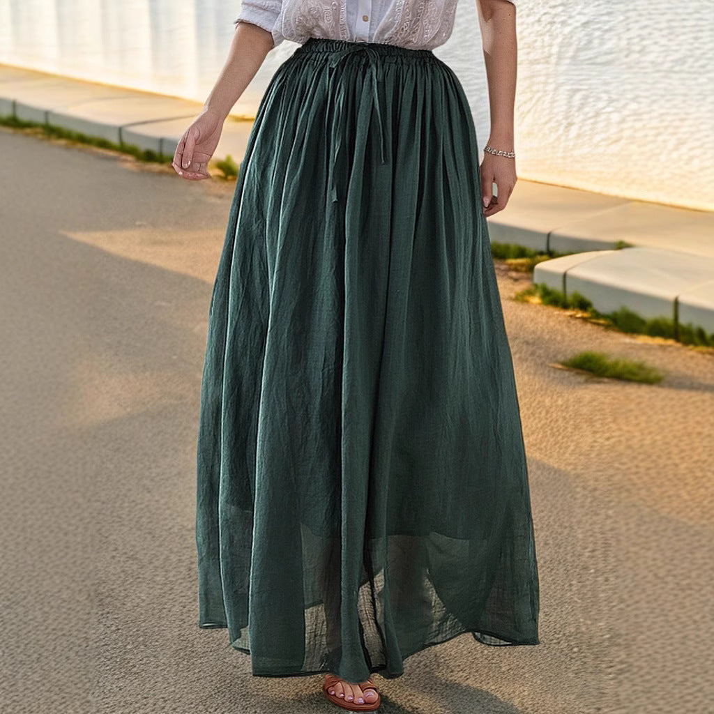 Women's elegant maxi skirt with a flowing cut and practical tie straps NOVAE