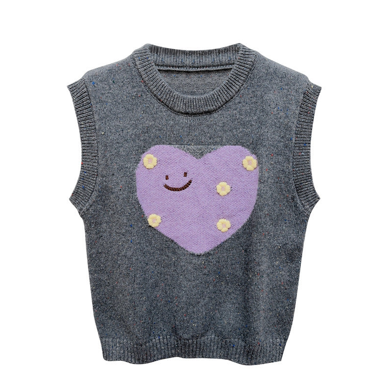 Women's sweetly designed knitted vest with heart motif and sleeveless NOVAE
