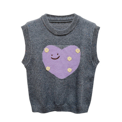 Women's sweetly designed knitted vest with heart motif and sleeveless NOVAE
