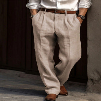 Men's elegant linen trousers with pleats and side pockets NOVAE