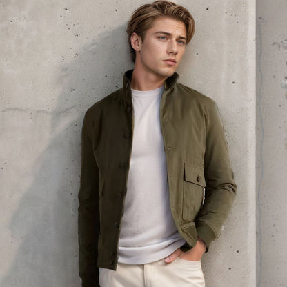 Men's elegant suede jacket with practical collar and patch pockets NOVAE