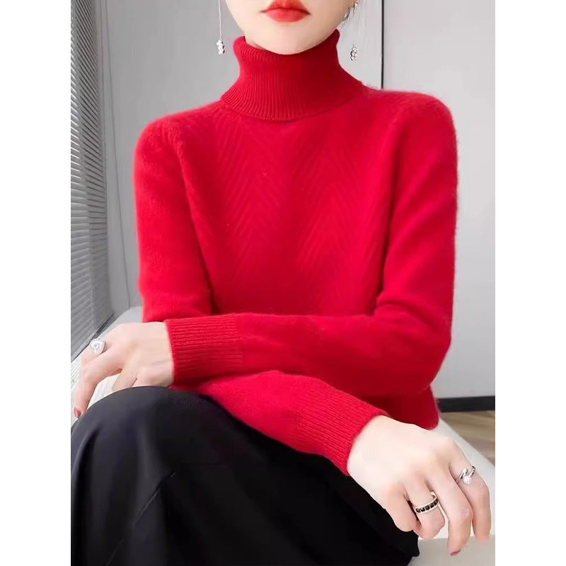 Women's elegant knit sweater with stand-up collar and fine rib texture NOVAE