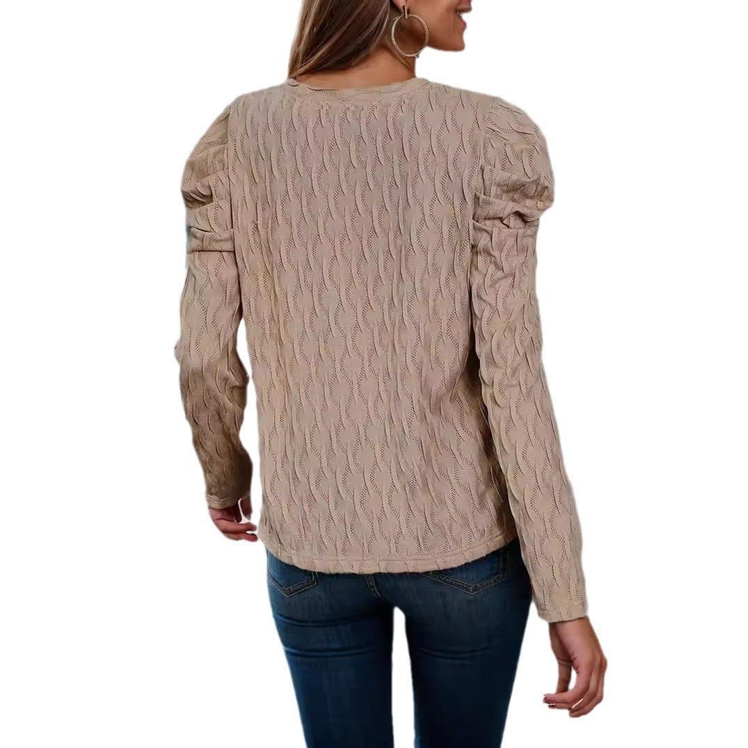 Women's knitted sweater with wave pattern and puff sleeves NOVAE