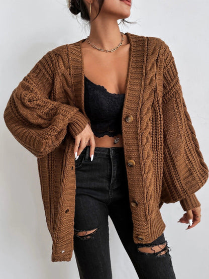 Women's chunky knit cardigan with wide sleeves and button details NOVAE