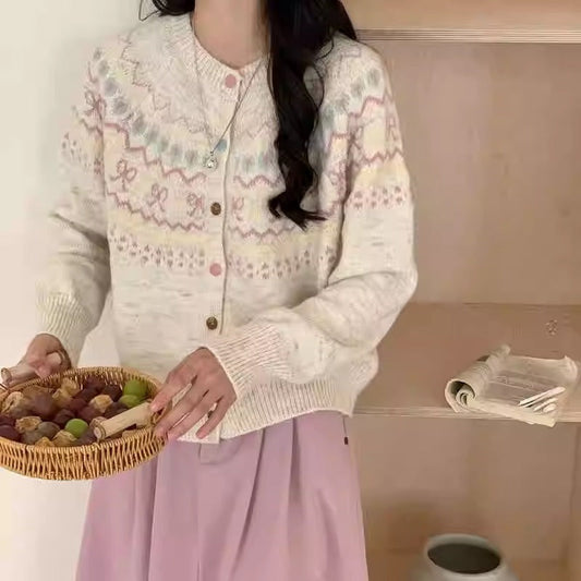 Women's cardigan with festive pattern and fashionable buttons NOVAE