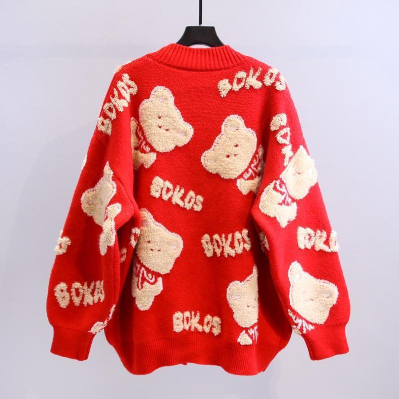 Women's Cozy Cardigan with Bear Motif NOVAE