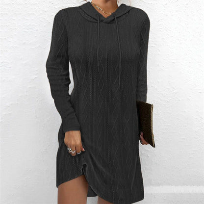 Women's knitted dress with hood and fine cable pattern NOVAE