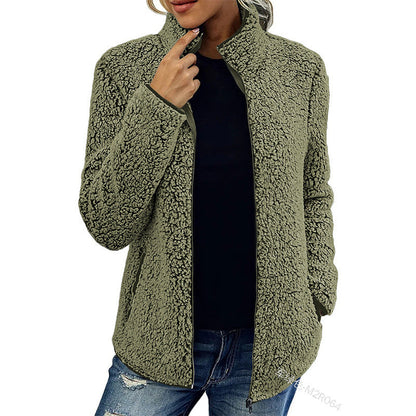 Women's fluffy fleece jacket with high collar and side pockets NOVAE