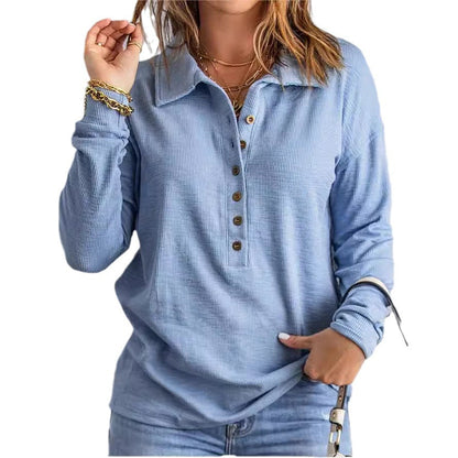 Women's long-sleeved blouse with buttoned collar and textured fabric NOVAE