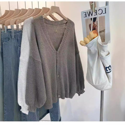 Women's Fluffy Knit Cardigan with Voluminous Sleeves and Button Details NOVAE