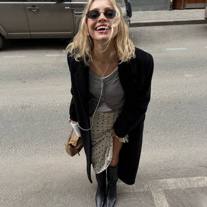 Women's fashionable midi skirt with elegant polka dot design and high slit NOVAE