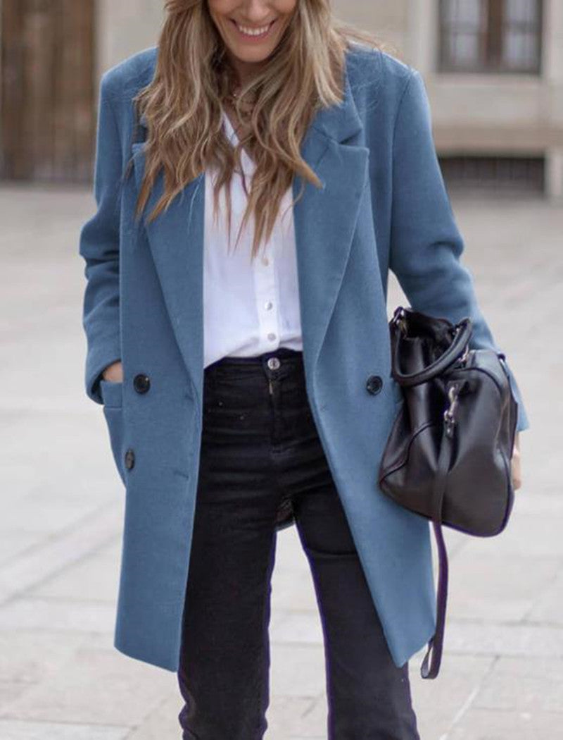 Women's elegant and warm wool coat with double button placket NOVAE