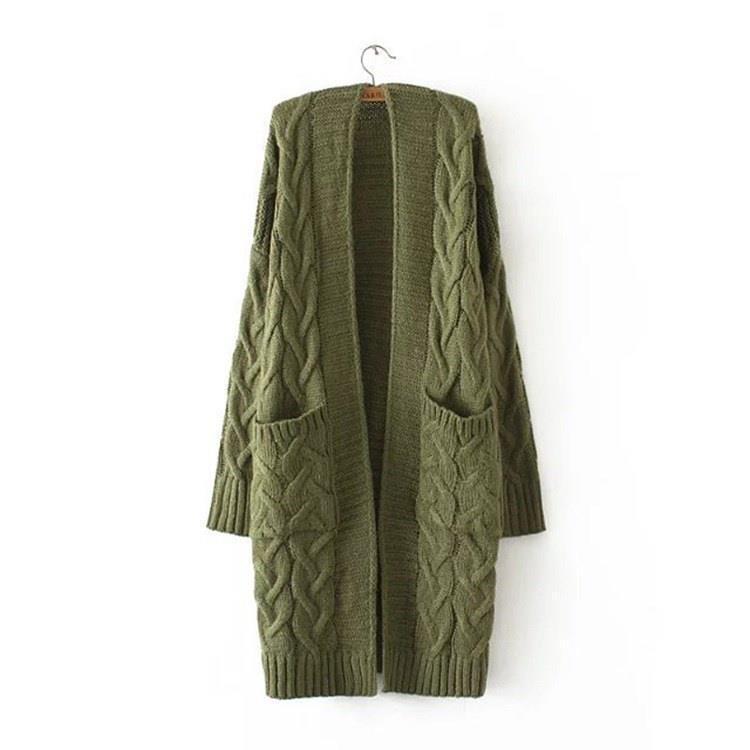 Women's cardigan with chunky cable knit pattern and pockets NOVAE