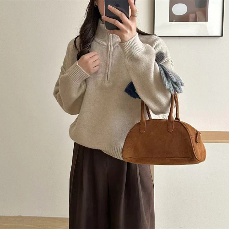 Women's casual pullover with short zipper and relaxed fit NOVAE