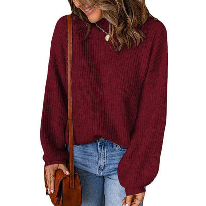 Women's chunky knit sweater with a relaxed fit and high collar NOVAE