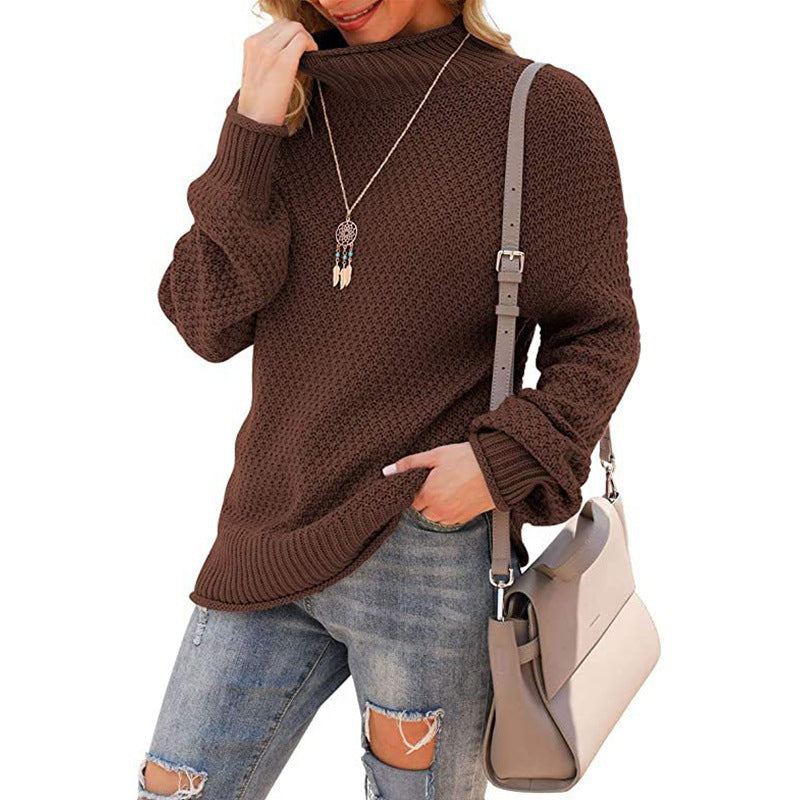 Women's chunky knit sweater with high collar and comfortable sleeves NOVAE
