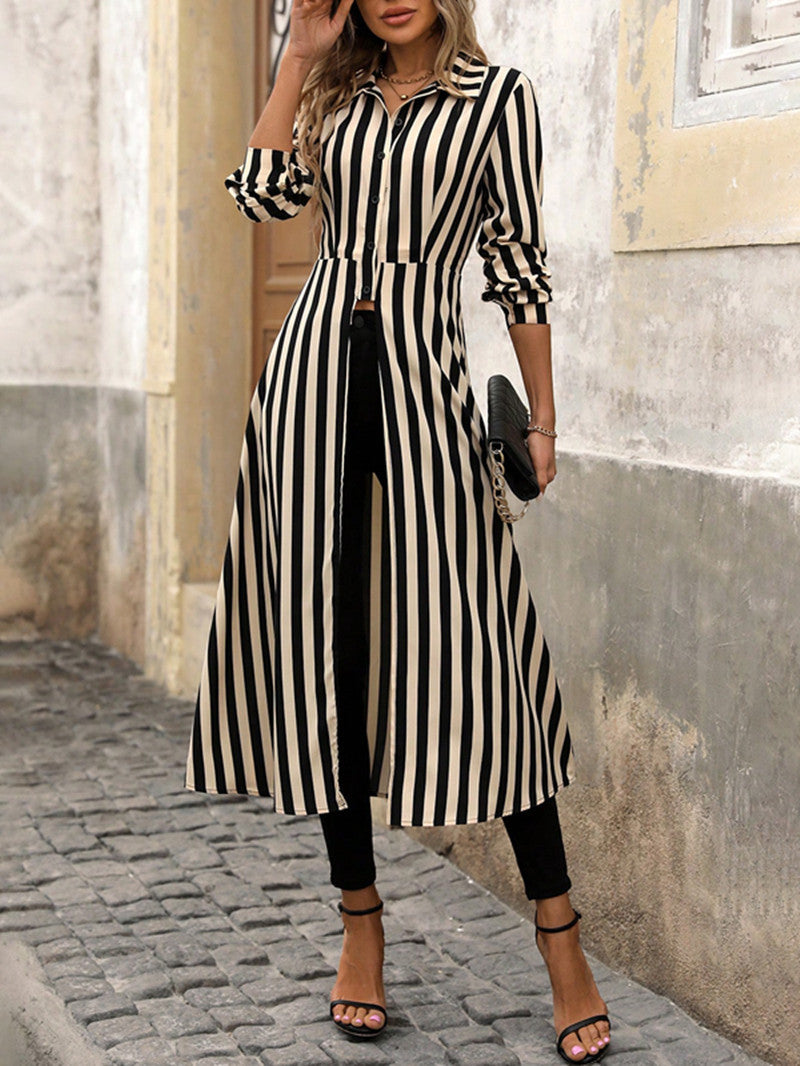 Women's striped maxi dress with waist belt NOVAE