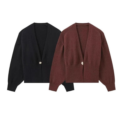 Women's fashionable knitted jacquard with decorative button NOVAE