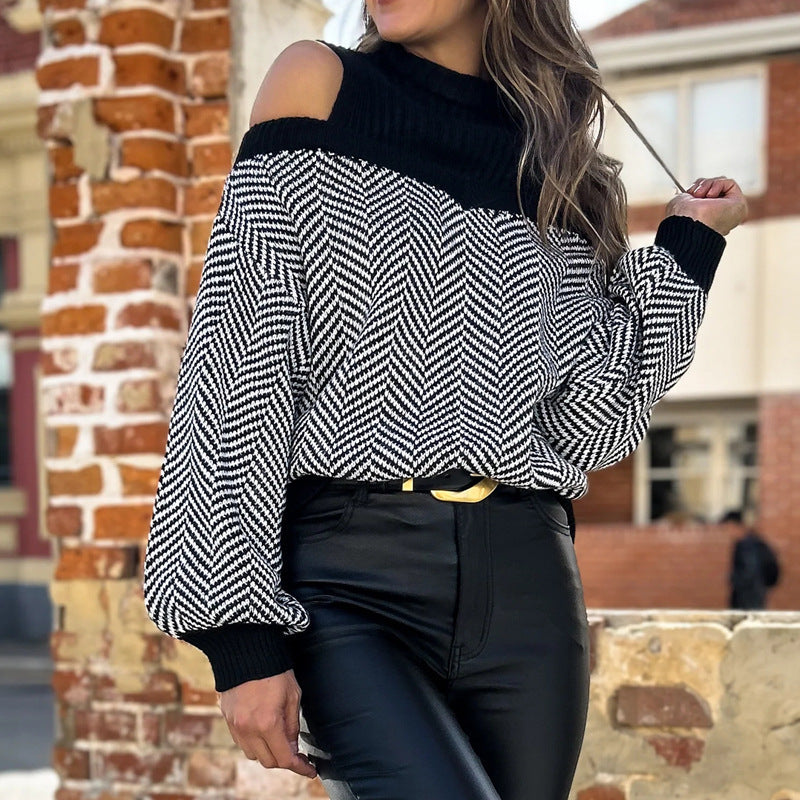 Women's oversized knit sweater with a wide neckline and off-shoulder design NOVAE