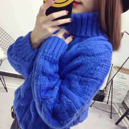 Women's chunky knit sweater with high collar and elegant cable pattern NOVAE