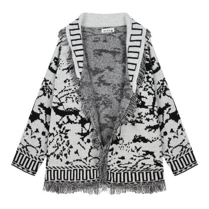 Women's fringed cardigan with graphic pattern and open fronts NOVAE