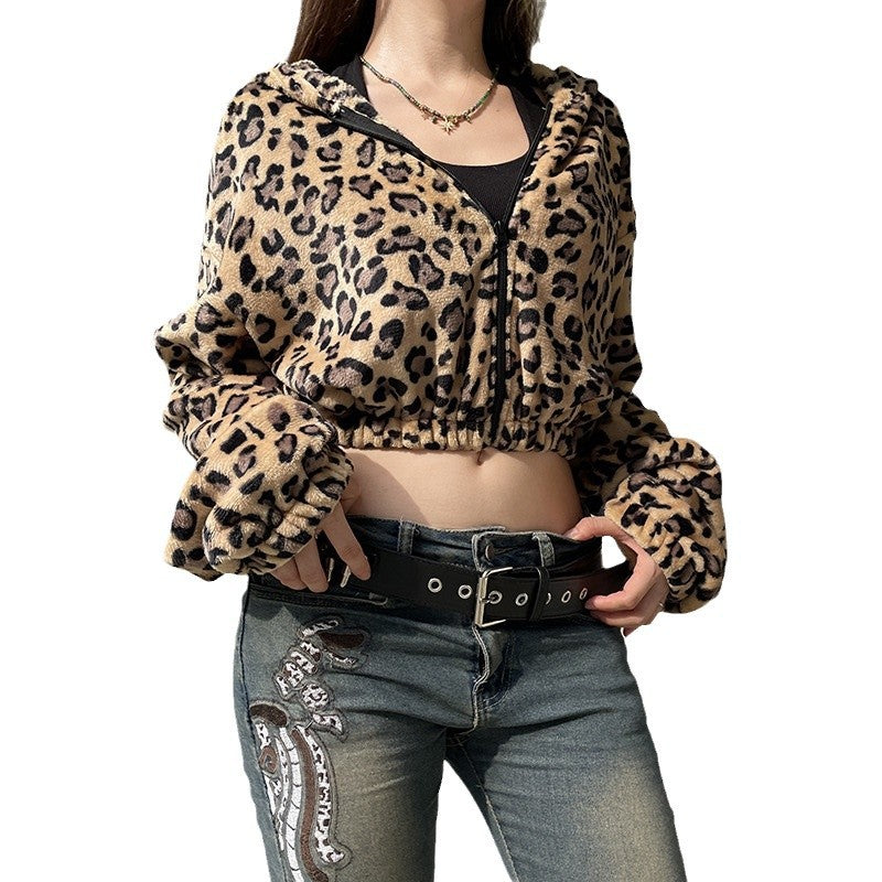 Women's fashionable Marquis-style hoodie with leopard print NOVAE