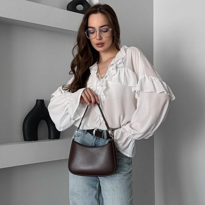 Women's blouse with playful flounce and tie belt NOVAE