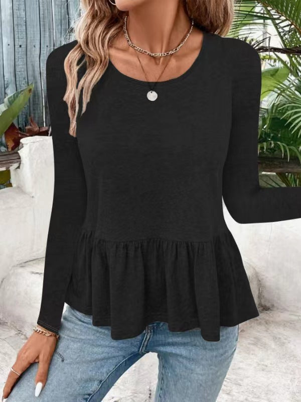 Women's long-sleeved shirt with a voluminous peplum cut NOVAE