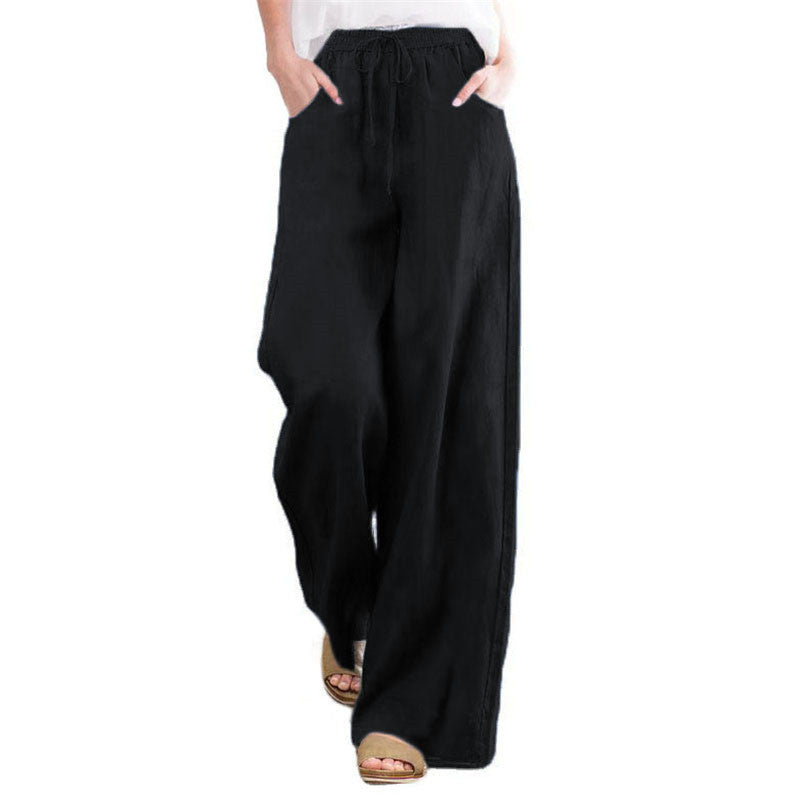 Women's wide-leg linen trousers with elasticated waistband and side pockets NOVAE