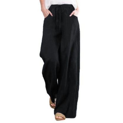 Women's wide-leg linen trousers with elasticated waistband and side pockets NOVAE