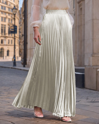 Women's pleated maxi skirt with elastic waistband and flowing cut NOVAE