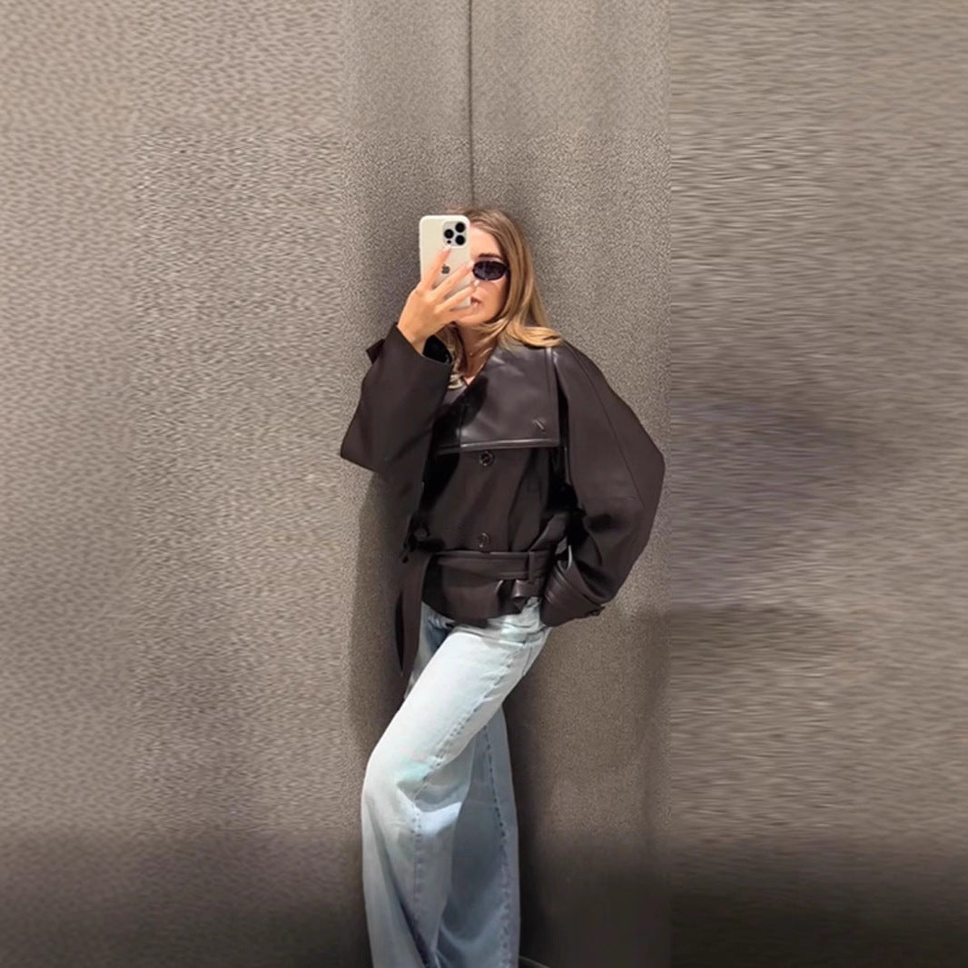 Women's trendy leather jacket with chic throw design NOVAE