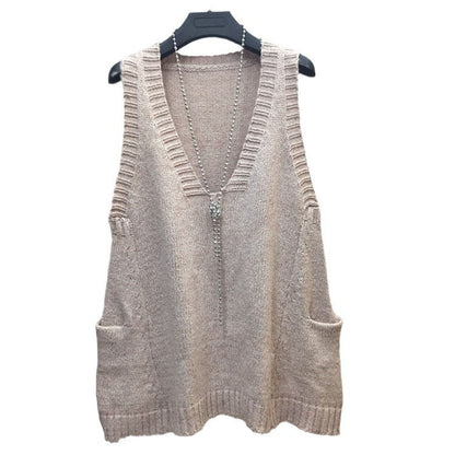 Women's V-neck knit top with side pockets NOVAE