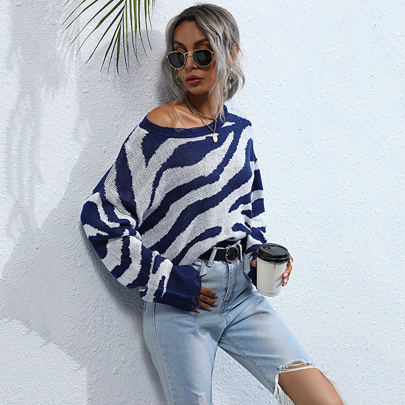 Women's oversized knit sweater with a modern zebra design and a relaxed fit NOVAE