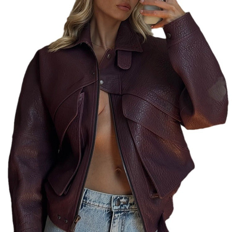 Women's casual faux leather jacket in a modern oversized style NOVAE