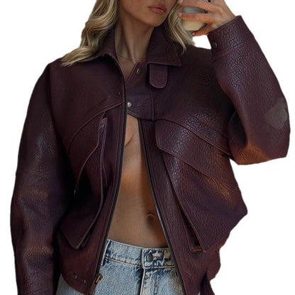 Women's casual faux leather jacket in a modern oversized style NOVAE