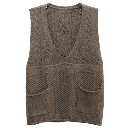 Women's knitted vest with deep V-neck and practical pockets NOVAE 1759203291