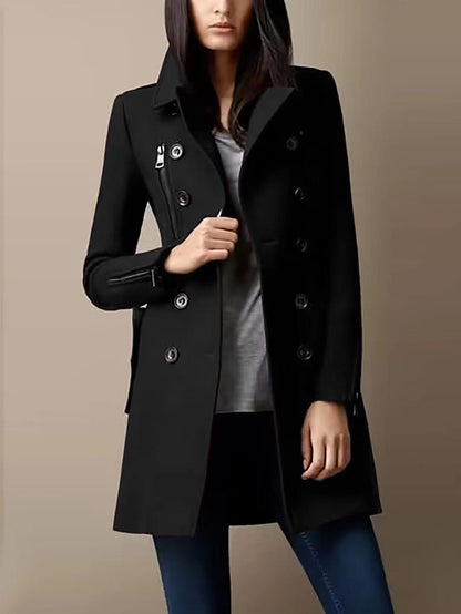 Women's fashionable short coat with double button placket and side zippers NOVAE